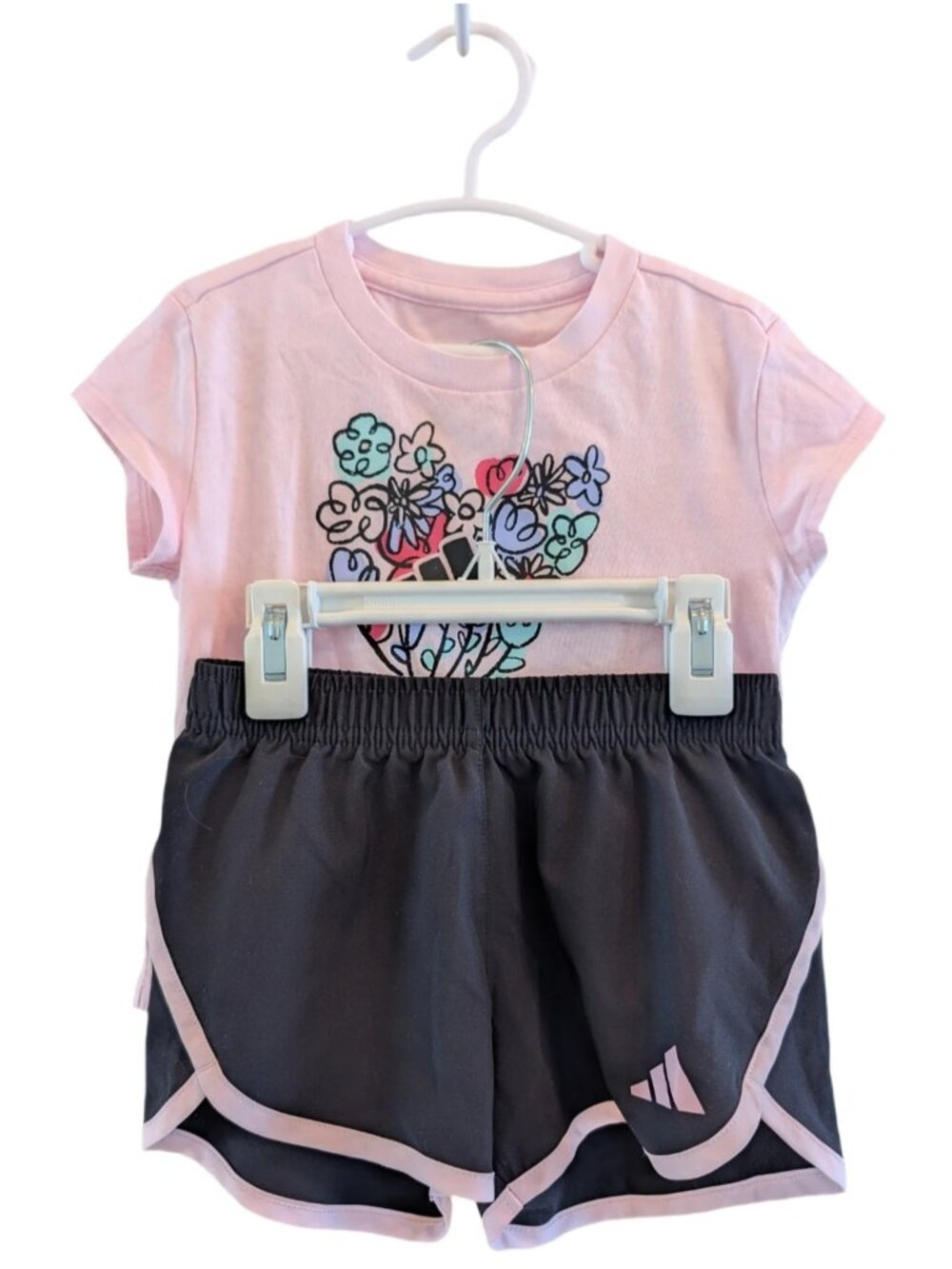 Adidas Athletic Pink Floral Short & Tee Sporty Set Toddler Girls 2T